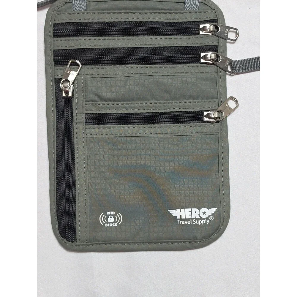 Travel Bag Troiletry Hanging Gray Organizer w/ Hero Travel Passport And Storage.